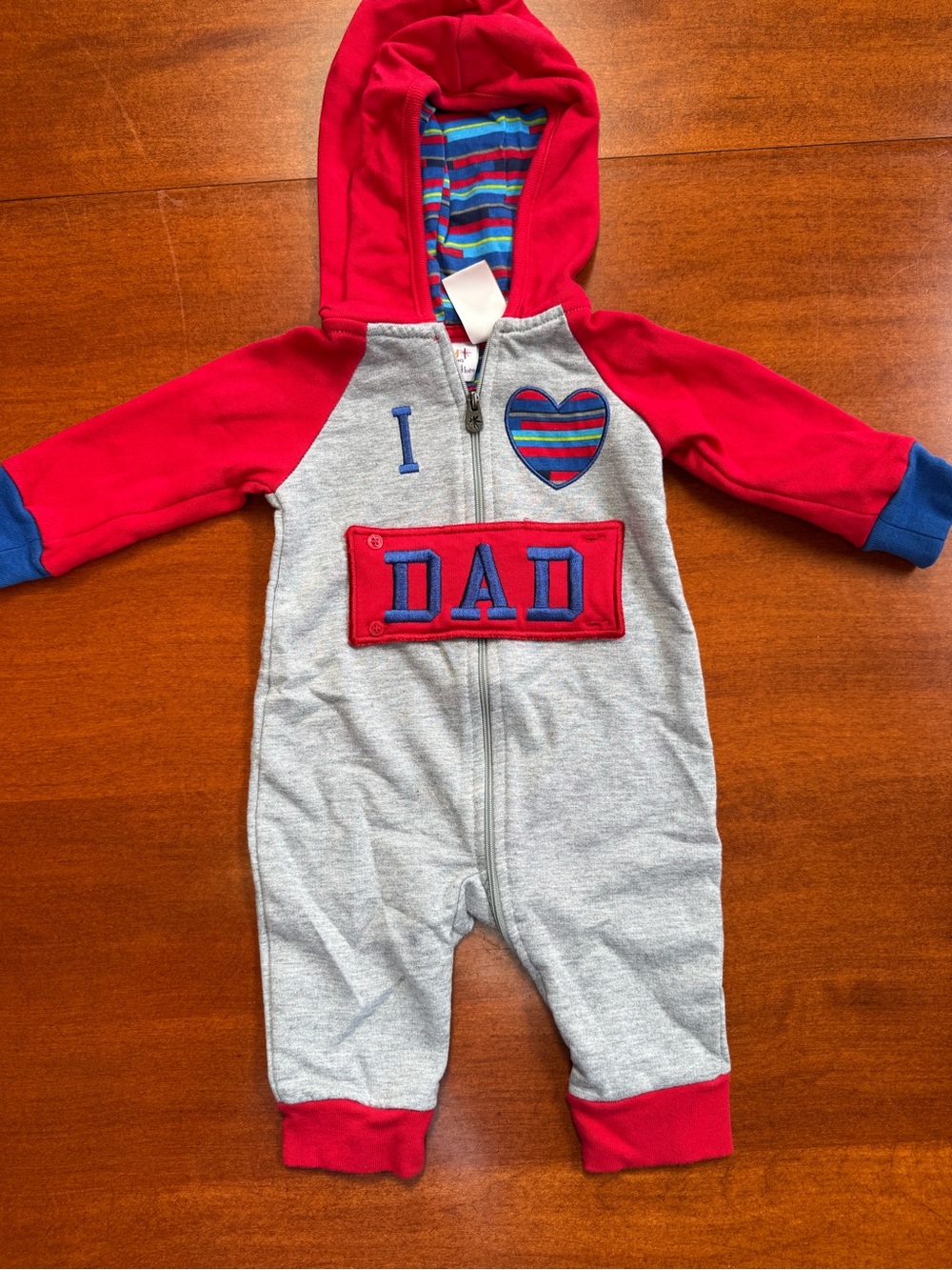 Truly Scrumptious Heidi Klum Baby Romper 6M I Love Mom/Dad Hooded One Piece